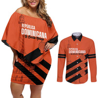 Cibao Dominican Republic Football Custom Couples Matching Off Shoulder Short Dress and Long Sleeve Button Shirt Vamos La Bestia Naranja - Wonder Print Shop