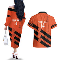Cibao Dominican Republic Football Custom Couples Matching Off The Shoulder Long Sleeve Dress and Hawaiian Shirt Vamos La Bestia Naranja - Wonder Print Shop