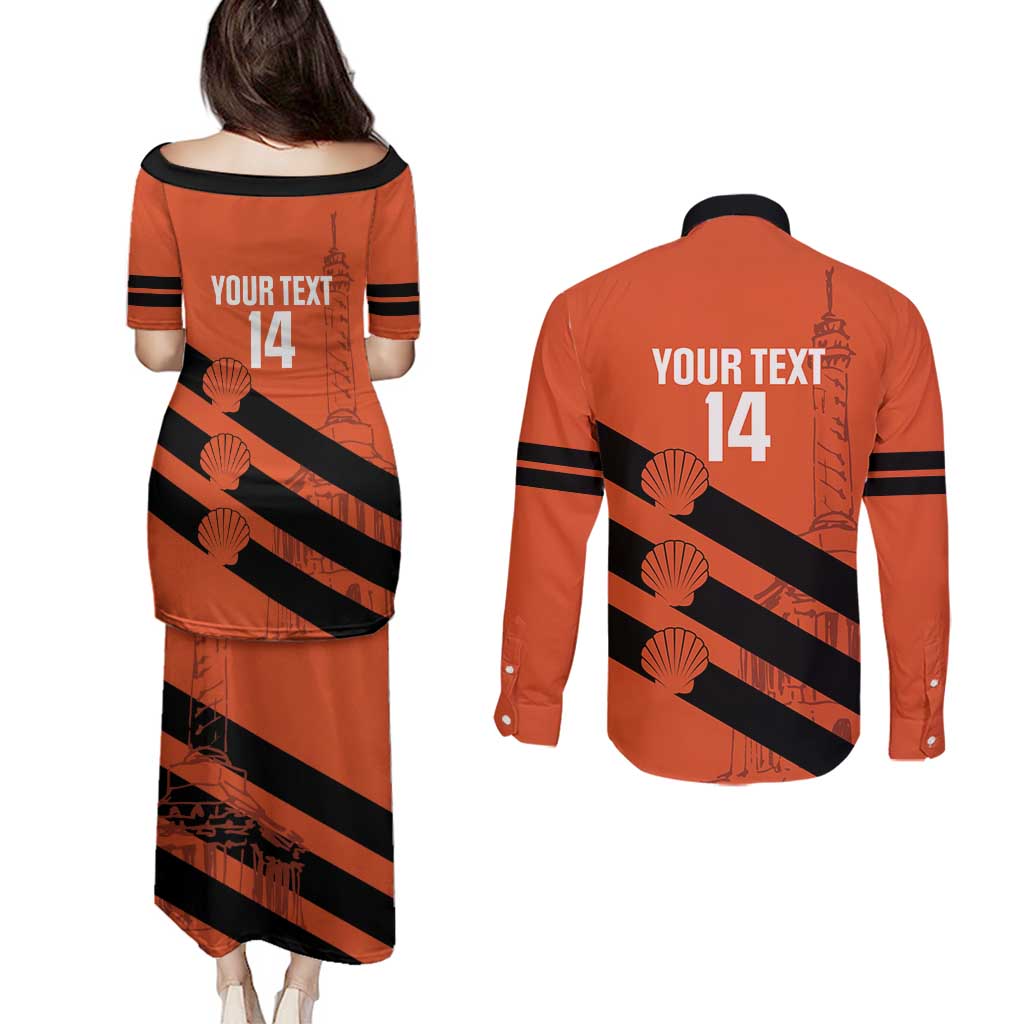 Cibao Dominican Republic Football Custom Couples Matching Puletasi and Long Sleeve Button Shirt Vamos La Bestia Naranja - Wonder Print Shop