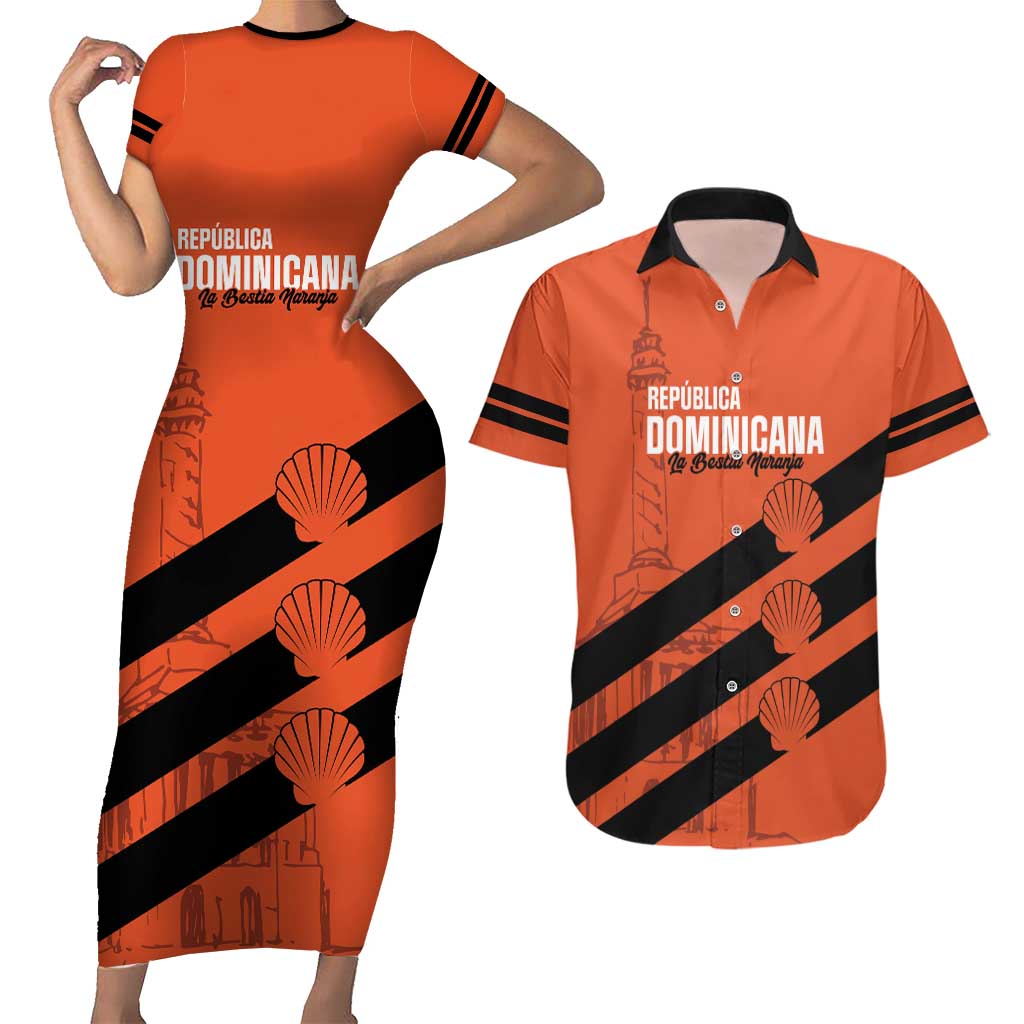 Cibao Dominican Republic Football Custom Couples Matching Short Sleeve Bodycon Dress and Hawaiian Shirt Vamos La Bestia Naranja - Wonder Print Shop