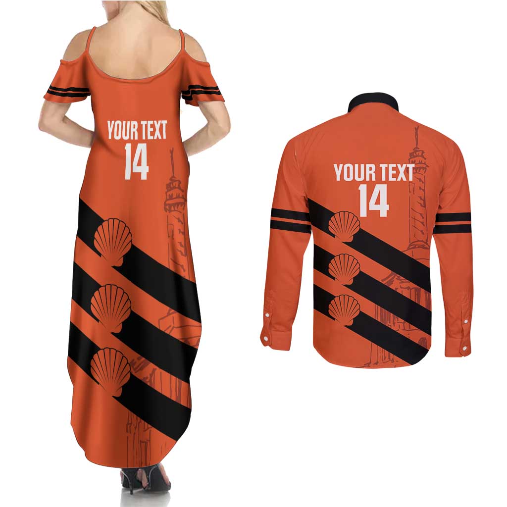 Cibao Dominican Republic Football Custom Couples Matching Summer Maxi Dress and Long Sleeve Button Shirt Vamos La Bestia Naranja - Wonder Print Shop