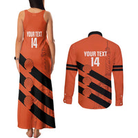 Cibao Dominican Republic Football Custom Couples Matching Tank Maxi Dress and Long Sleeve Button Shirt Vamos La Bestia Naranja - Wonder Print Shop