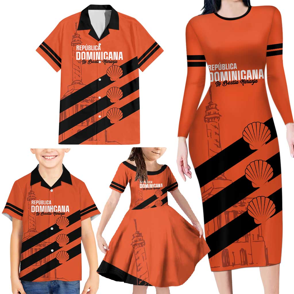 Cibao Dominican Republic Football Custom Family Matching Long Sleeve Bodycon Dress and Hawaiian Shirt Vamos La Bestia Naranja - Wonder Print Shop