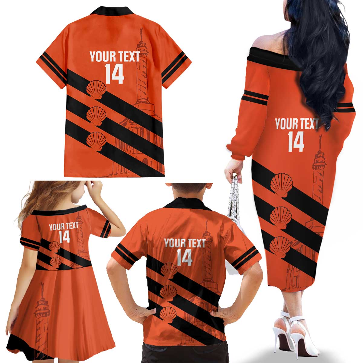 Cibao Dominican Republic Football Custom Family Matching Off The Shoulder Long Sleeve Dress and Hawaiian Shirt Vamos La Bestia Naranja - Wonder Print Shop
