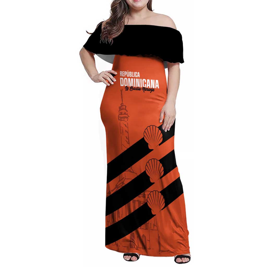 Cibao Dominican Republic Football Custom Family Matching Off Shoulder Maxi Dress and Hawaiian Shirt Vamos La Bestia Naranja - Wonder Print Shop