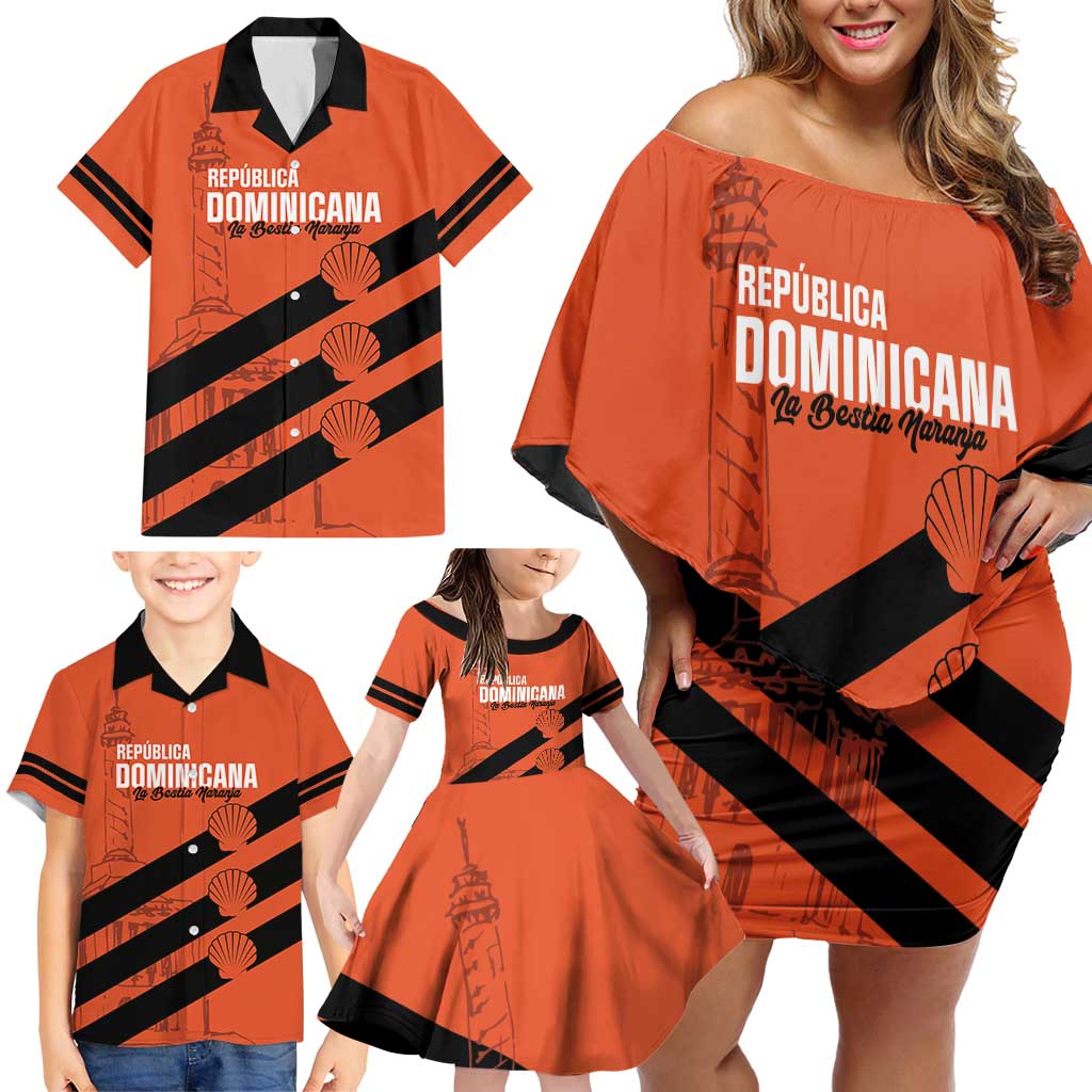 Cibao Dominican Republic Football Custom Family Matching Off Shoulder Short Dress and Hawaiian Shirt Vamos La Bestia Naranja - Wonder Print Shop