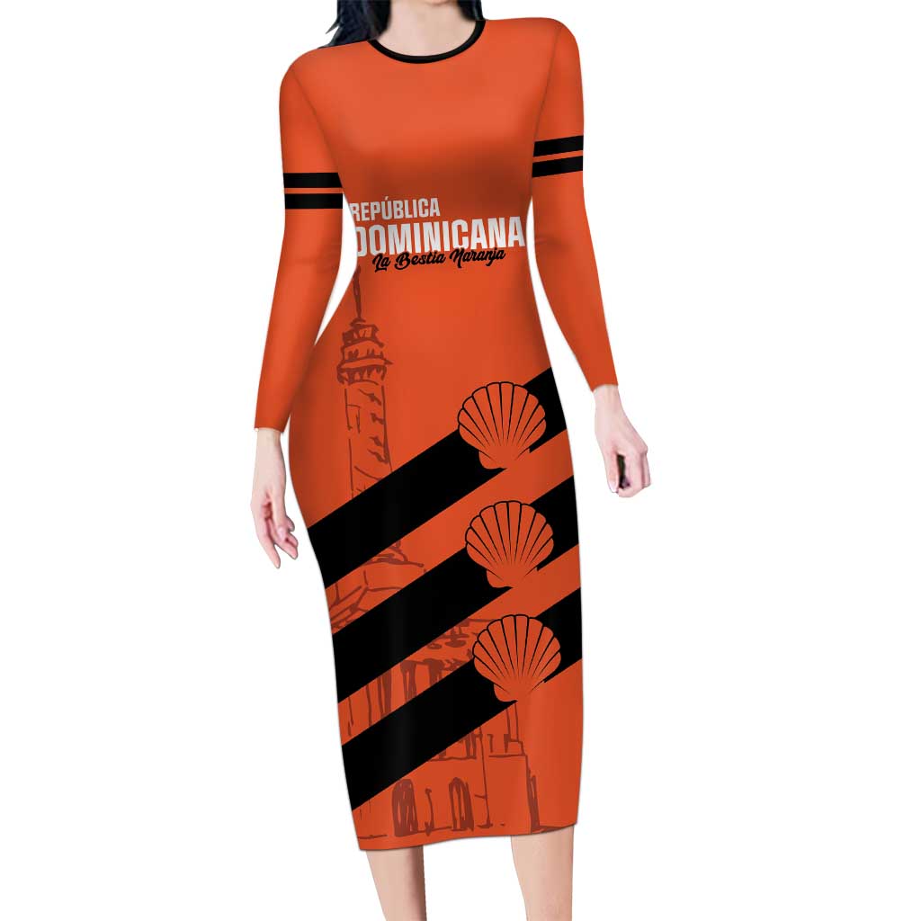 Cibao Dominican Republic Football Custom Long Sleeve Bodycon Dress Vamos La Bestia Naranja - Wonder Print Shop