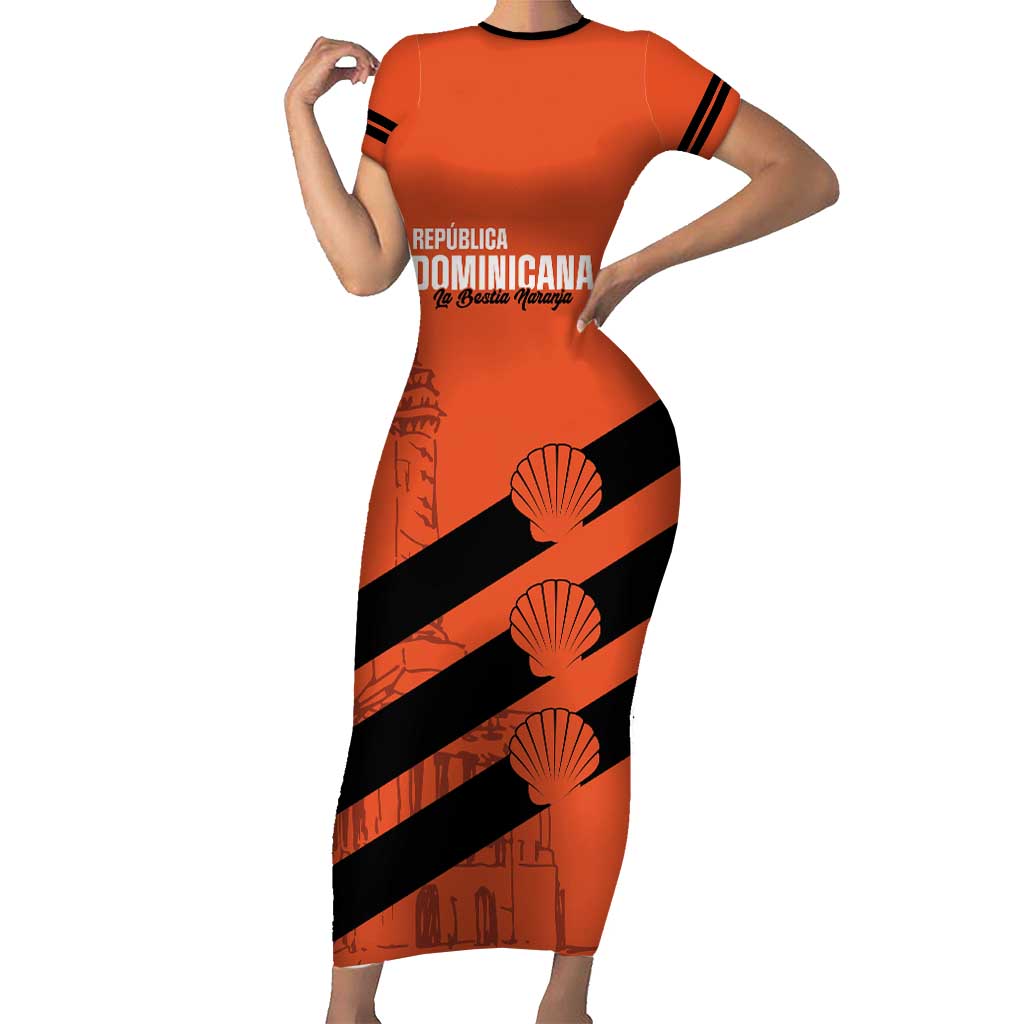 Cibao Dominican Republic Football Custom Short Sleeve Bodycon Dress Vamos La Bestia Naranja - Wonder Print Shop
