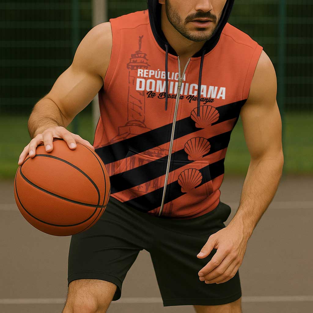 Cibao Dominican Republic Football Custom Sleeveless Zip Hoodie Vamos La Bestia Naranja - Wonder Print Shop