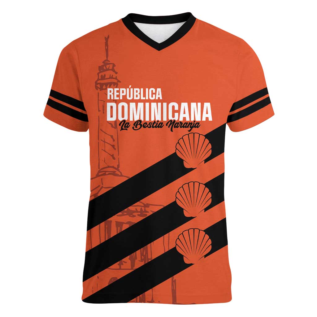 Cibao Dominican Republic Football Custom Women V-Neck T-Shirt Vamos La Bestia Naranja - Wonder Print Shop