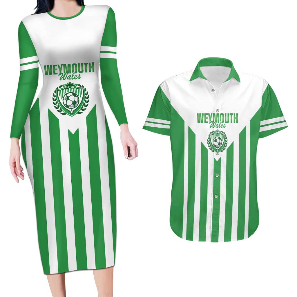 Weymouth Barbados Football Custom Couples Matching Long Sleeve Bodycon Dress and Hawaiian Shirt Come On Wales - Wonder Print Shop
