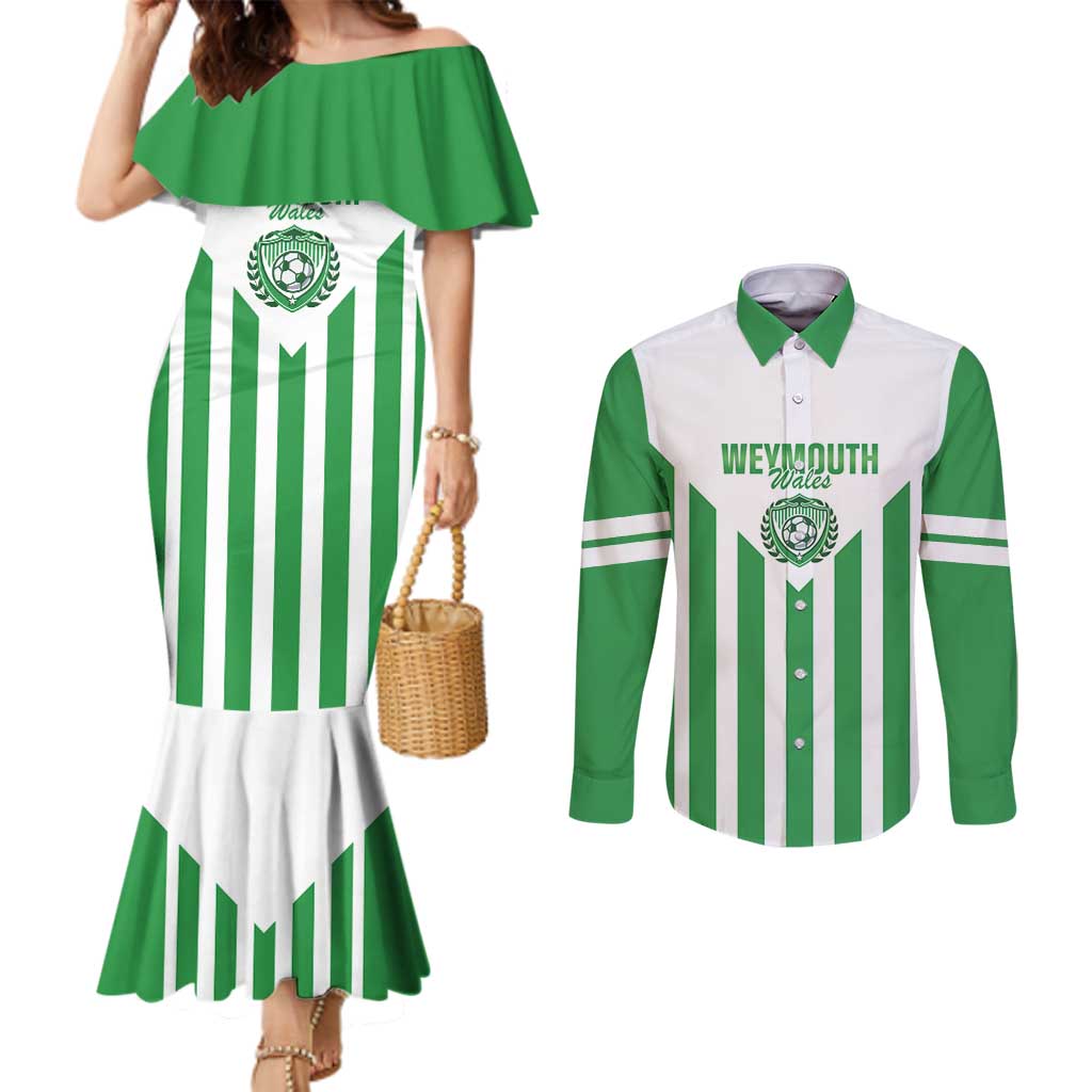 Weymouth Barbados Football Custom Couples Matching Mermaid Dress and Long Sleeve Button Shirt Come On Wales - Wonder Print Shop