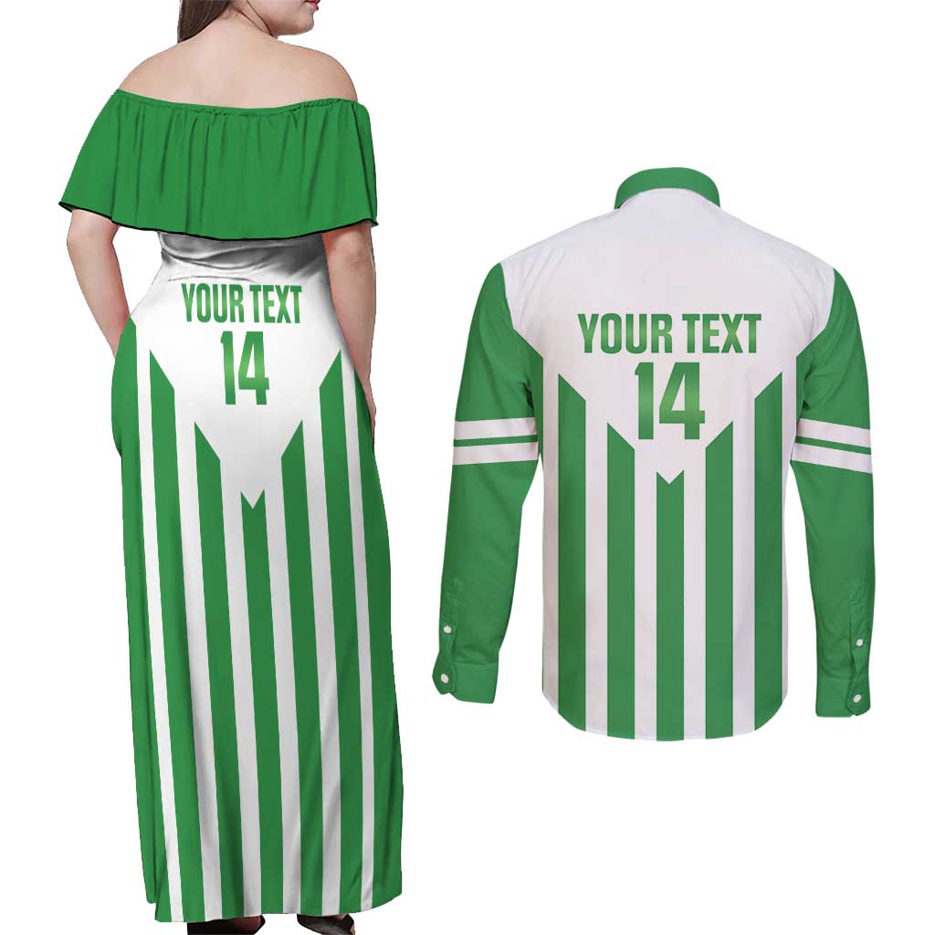 Weymouth Barbados Football Custom Couples Matching Off Shoulder Maxi Dress and Long Sleeve Button Shirt Come On Wales - Wonder Print Shop
