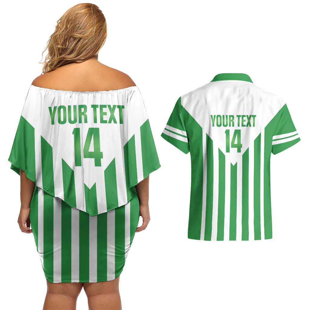 Weymouth Barbados Football Custom Couples Matching Off Shoulder Short Dress and Hawaiian Shirt Come On Wales - Wonder Print Shop