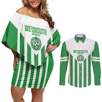 Weymouth Barbados Football Custom Couples Matching Off Shoulder Short Dress and Long Sleeve Button Shirt Come On Wales - Wonder Print Shop