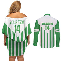 Weymouth Barbados Football Custom Couples Matching Off Shoulder Short Dress and Long Sleeve Button Shirt Come On Wales - Wonder Print Shop