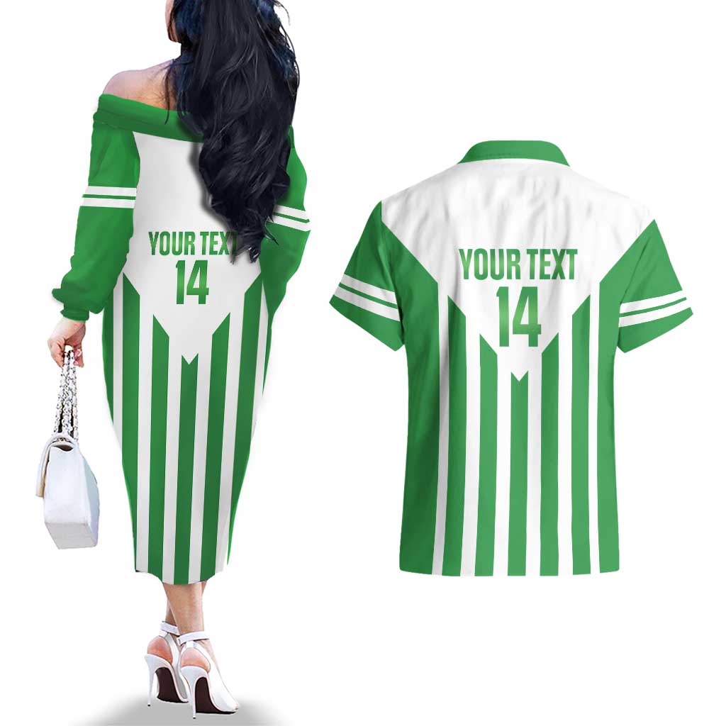 Weymouth Barbados Football Custom Couples Matching Off The Shoulder Long Sleeve Dress and Hawaiian Shirt Come On Wales - Wonder Print Shop