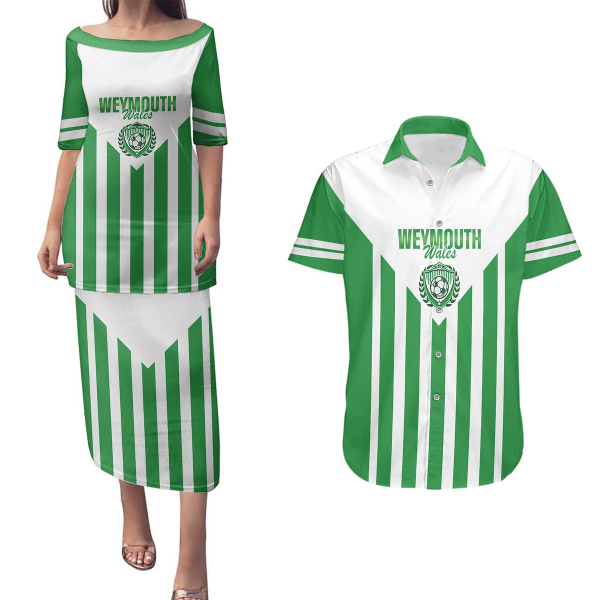 Weymouth Barbados Football Custom Couples Matching Puletasi and Hawaiian Shirt Come On Wales - Wonder Print Shop