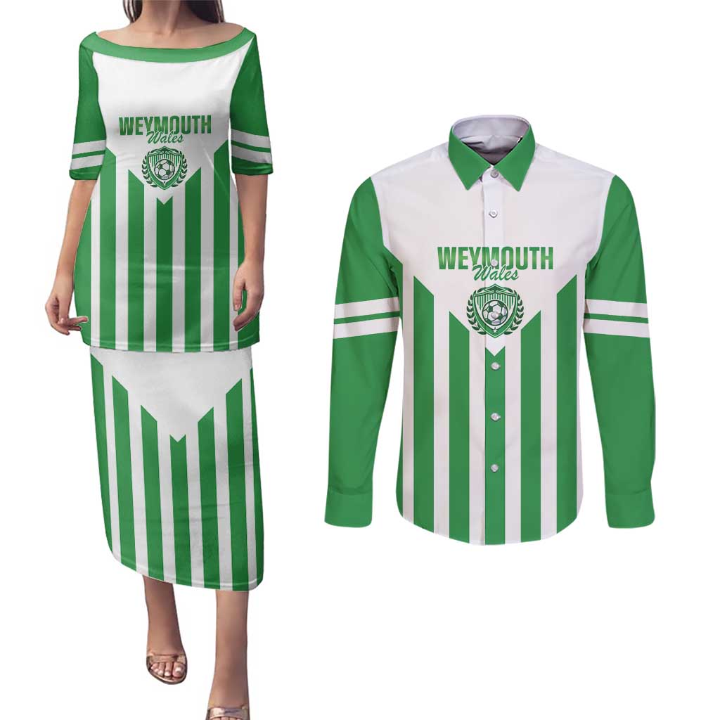 Weymouth Barbados Football Custom Couples Matching Puletasi and Long Sleeve Button Shirt Come On Wales - Wonder Print Shop