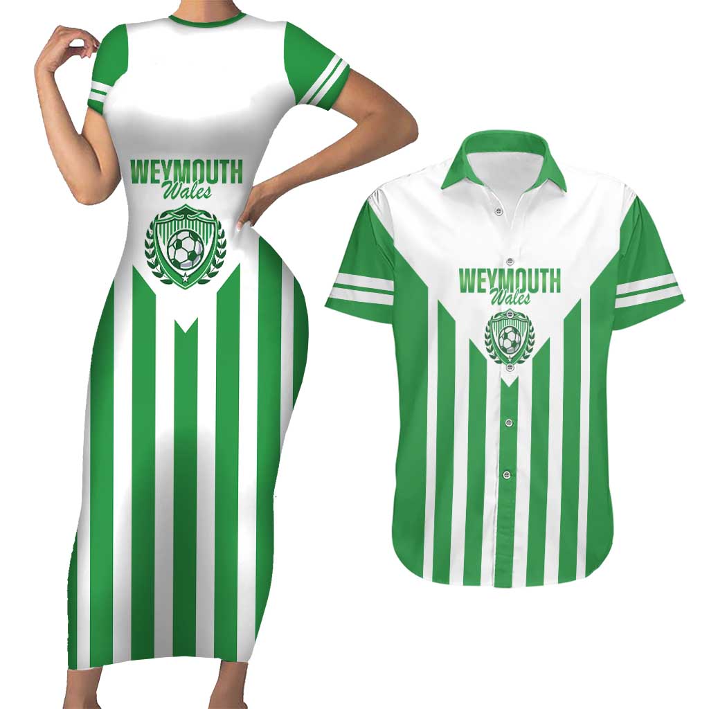 Weymouth Barbados Football Custom Couples Matching Short Sleeve Bodycon Dress and Hawaiian Shirt Come On Wales - Wonder Print Shop