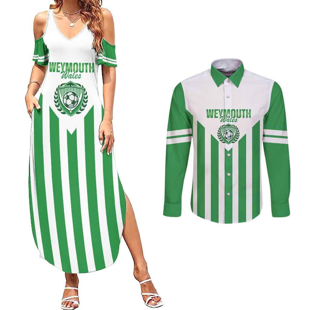Weymouth Barbados Football Custom Couples Matching Summer Maxi Dress and Long Sleeve Button Shirt Come On Wales - Wonder Print Shop