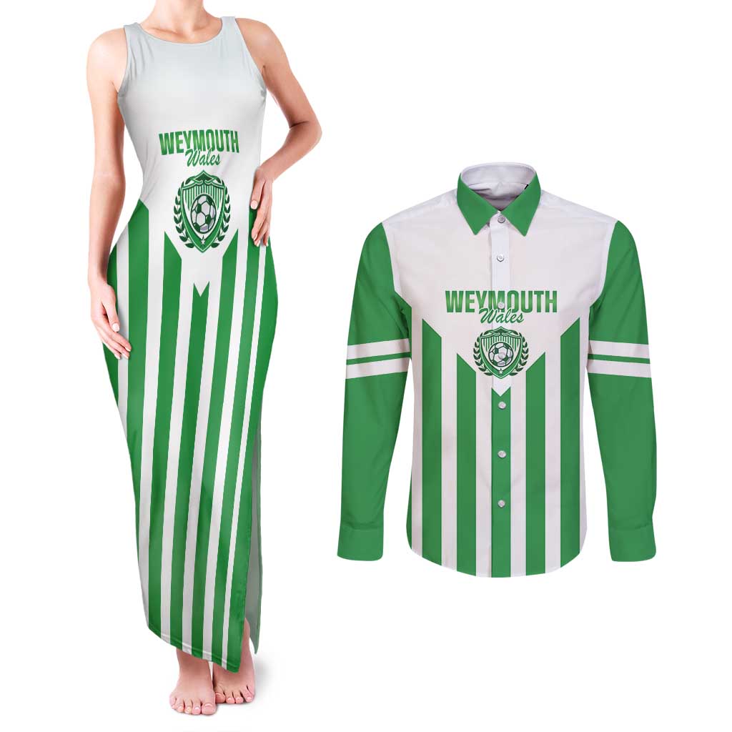 Weymouth Barbados Football Custom Couples Matching Tank Maxi Dress and Long Sleeve Button Shirt Come On Wales - Wonder Print Shop