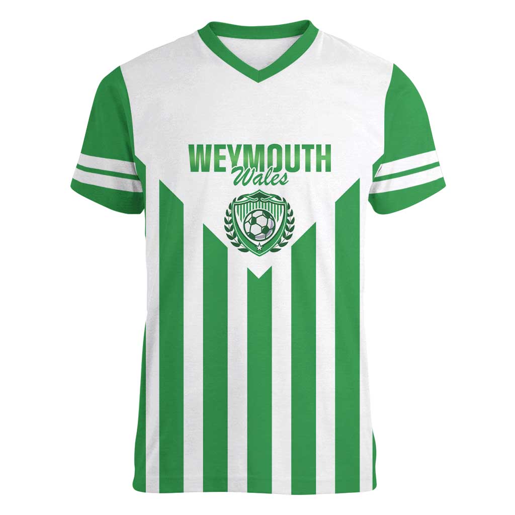 Weymouth Barbados Football Custom Women V-Neck T-Shirt Come On Wales - Wonder Print Shop