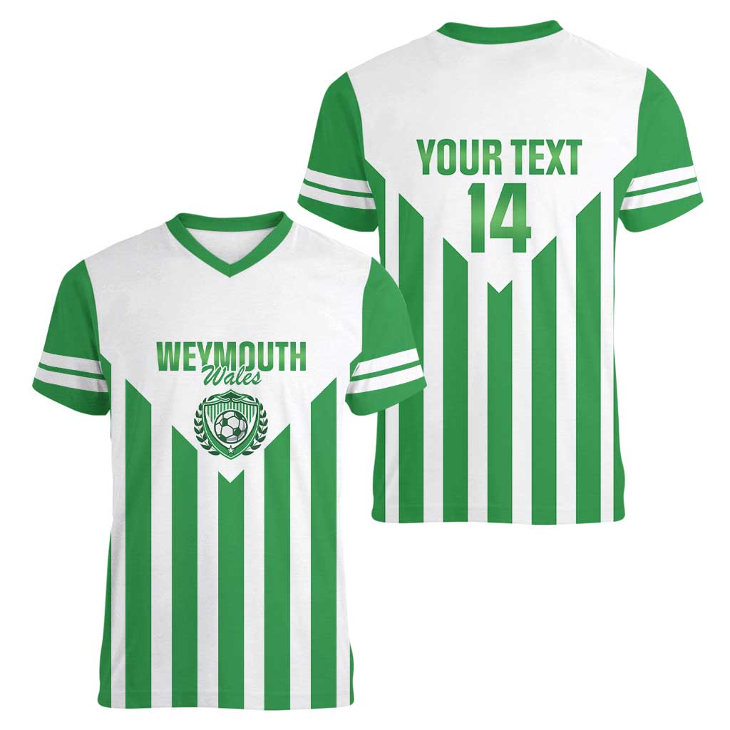 Weymouth Barbados Football Custom Women V-Neck T-Shirt Come On Wales - Wonder Print Shop