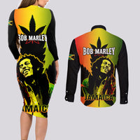 Jamaica Legend Bob Couples Matching Long Sleeve Bodycon Dress and Long Sleeve Button Shirts The King Of Reggae - Wonder Print Shop