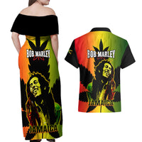 Jamaica Legend Bob Couples Matching Off Shoulder Maxi Dress and Hawaiian Shirt The King Of Reggae - Wonder Print Shop