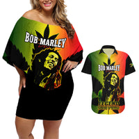 Jamaica Legend Bob Couples Matching Off Shoulder Short Dress and Hawaiian Shirt The King Of Reggae - Wonder Print Shop