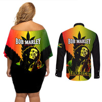 Jamaica Legend Bob Couples Matching Off Shoulder Short Dress and Long Sleeve Button Shirts The King Of Reggae - Wonder Print Shop