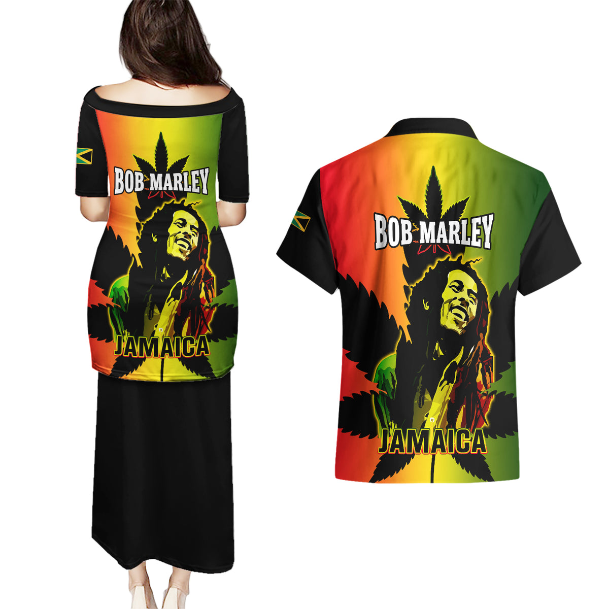 Jamaica Legend Bob Couples Matching Puletasi Dress and Hawaiian Shirt The King Of Reggae - Wonder Print Shop