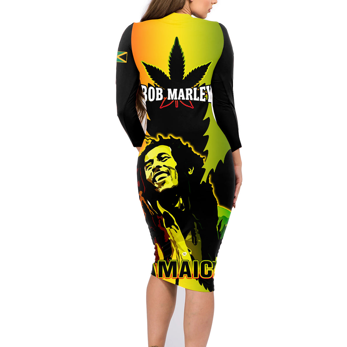 Jamaica Legend Bob Family Matching Long Sleeve Bodycon Dress and Hawaiian Shirt The King Of Reggae - Wonder Print Shop