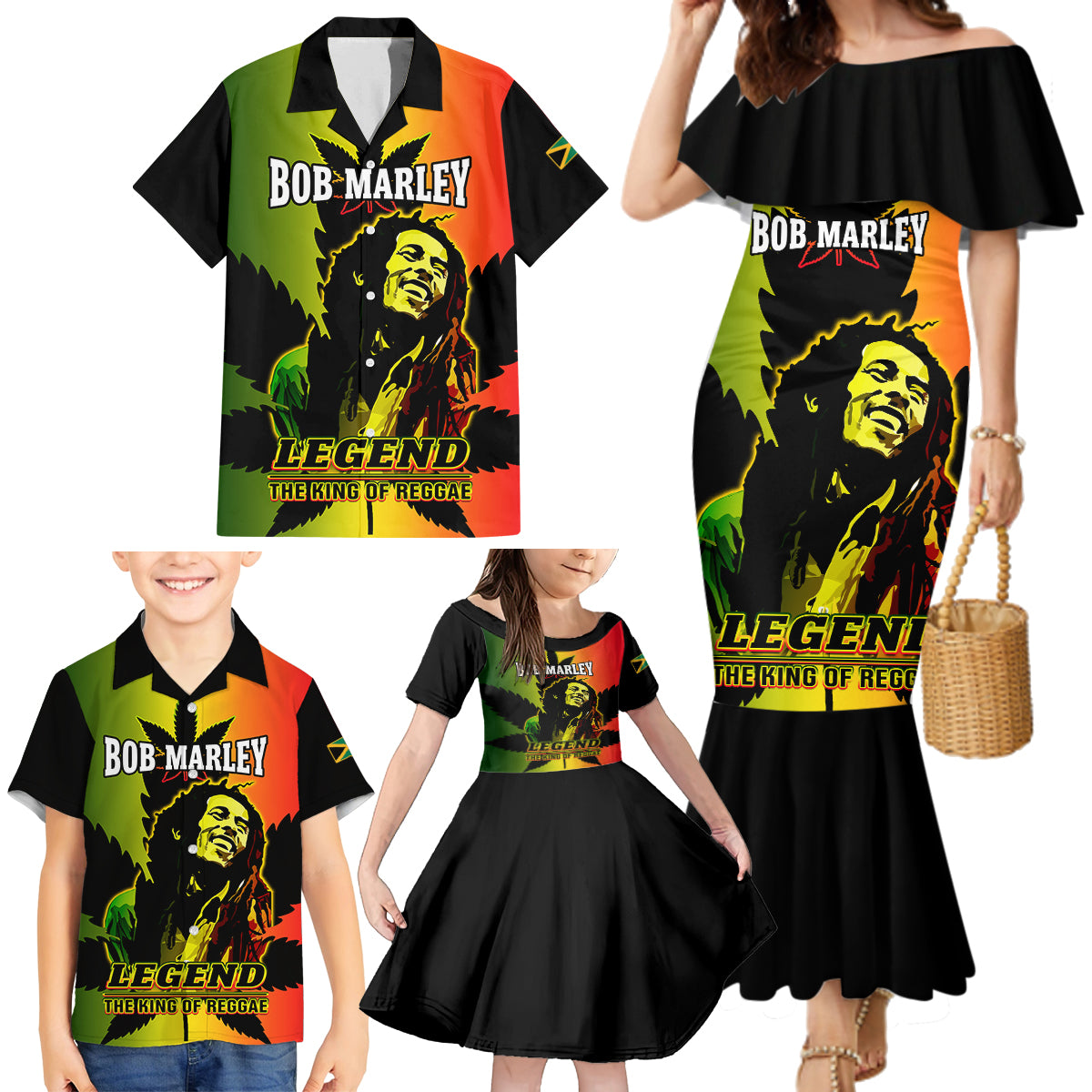Jamaica Legend Bob Family Matching Mermaid Dress and Hawaiian Shirt The King Of Reggae - Wonder Print Shop