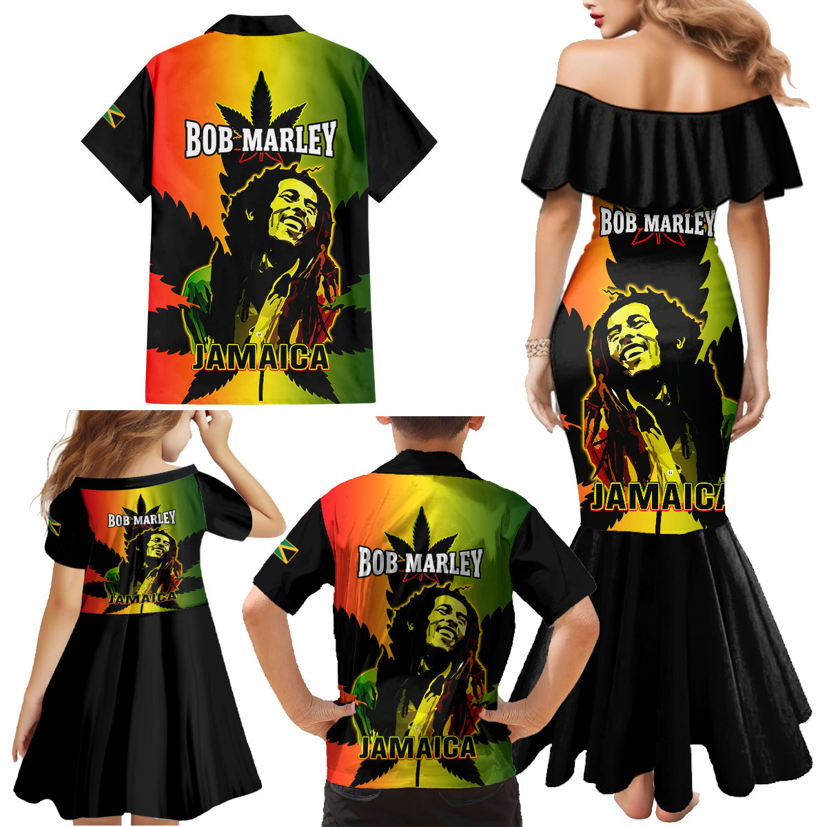 Jamaica Legend Bob Family Matching Mermaid Dress and Hawaiian Shirt The King Of Reggae - Wonder Print Shop