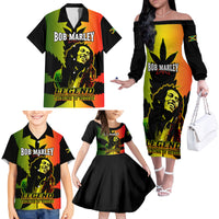 Jamaica Legend Bob Family Matching Off Shoulder Long Sleeve Dress and Hawaiian Shirt The King Of Reggae - Wonder Print Shop