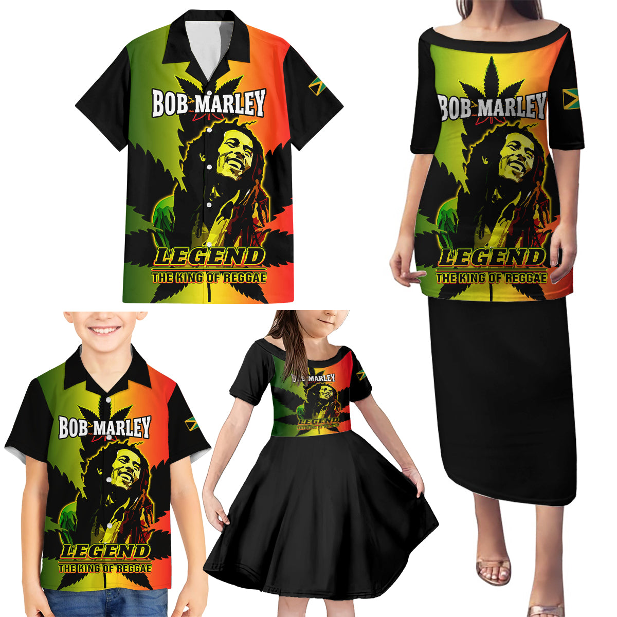 Jamaica Legend Bob Family Matching Puletasi Dress and Hawaiian Shirt The King Of Reggae - Wonder Print Shop