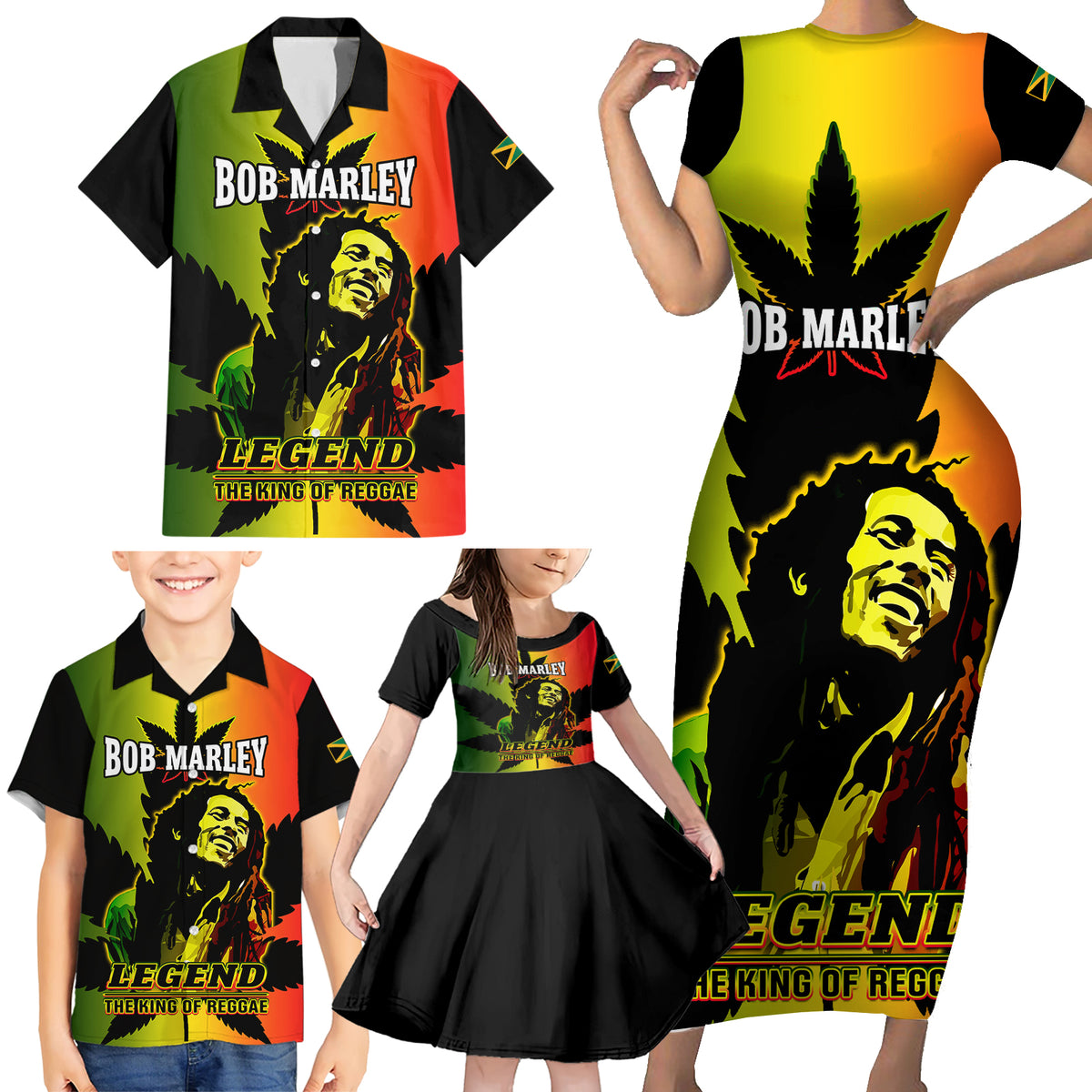 Jamaica Legend Bob Family Matching Short Sleeve Bodycon Dress and Hawaiian Shirt The King Of Reggae - Wonder Print Shop