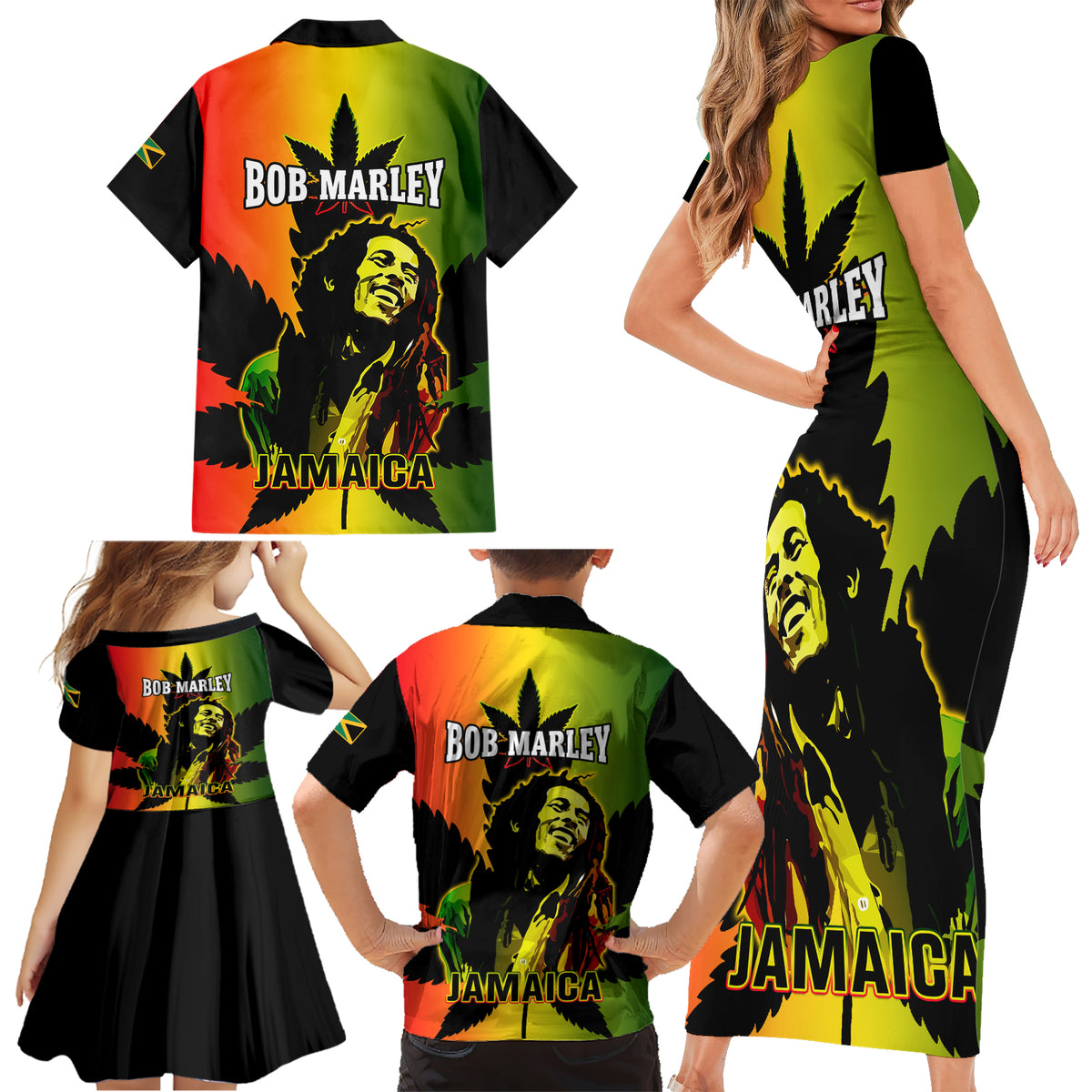 Jamaica Legend Bob Family Matching Short Sleeve Bodycon Dress and Hawaiian Shirt The King Of Reggae - Wonder Print Shop