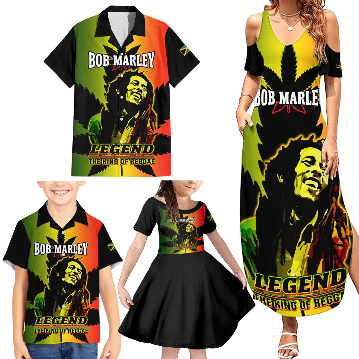 Jamaica Legend Bob Family Matching Summer Maxi Dress and Hawaiian Shirt The King Of Reggae - Wonder Print Shop