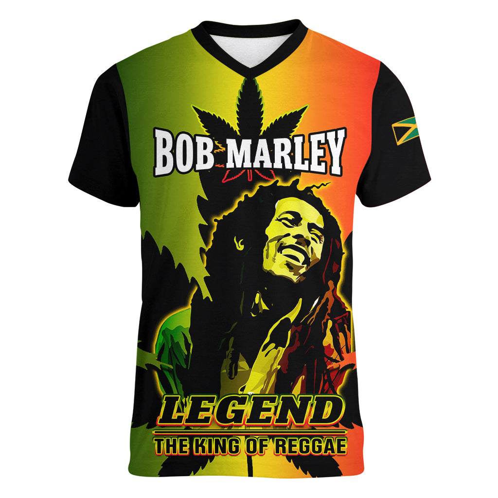 Jamaica Legend Bob Women V Neck T Shirt The King Of Reggae - Wonder Print Shop