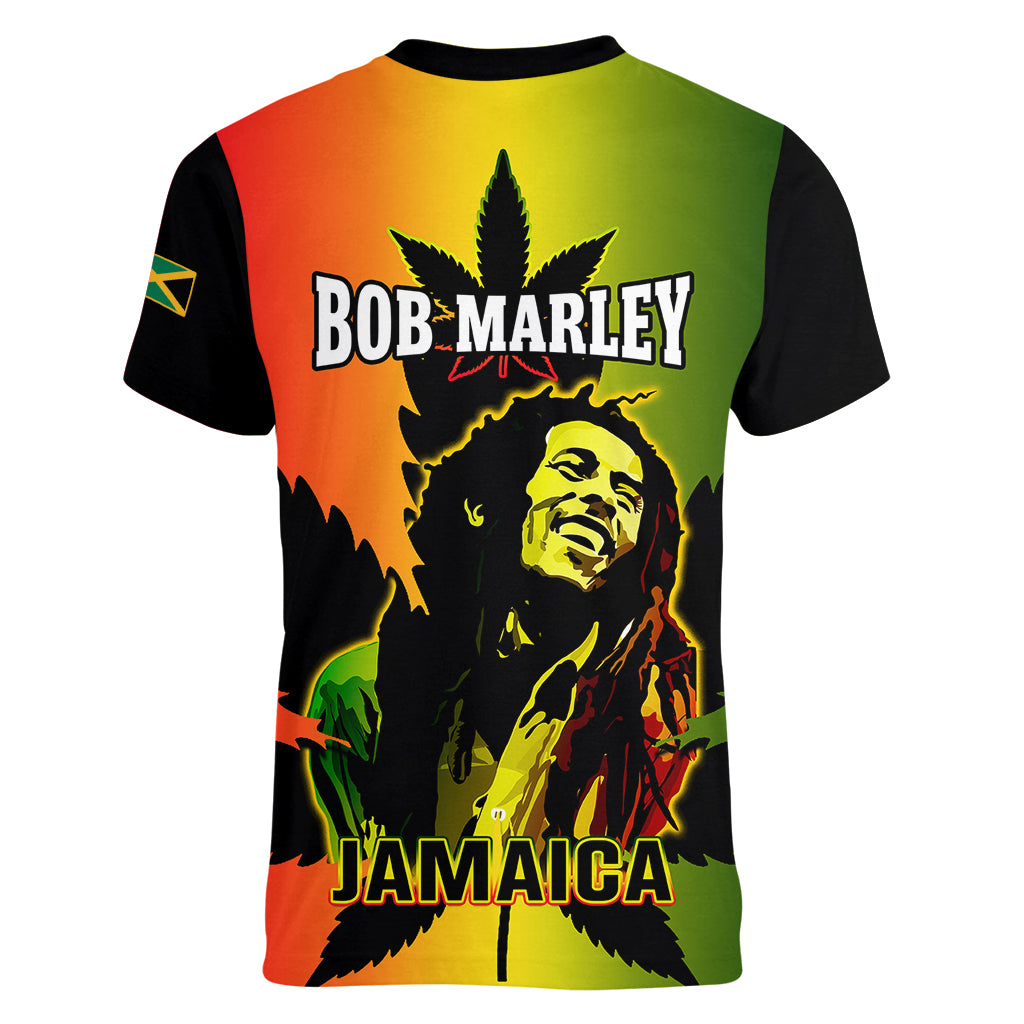 Jamaica Legend Bob Women V Neck T Shirt The King Of Reggae - Wonder Print Shop