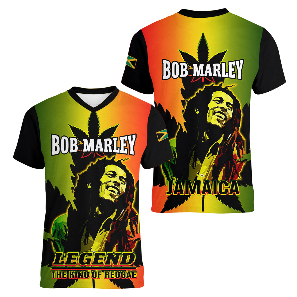 Jamaica Legend Bob Women V Neck T Shirt The King Of Reggae - Wonder Print Shop