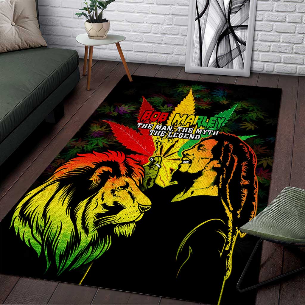 Jamaica Legend Bob Area Rug Lion With Cannabis Leaf Pattern - Wonder Print Shop