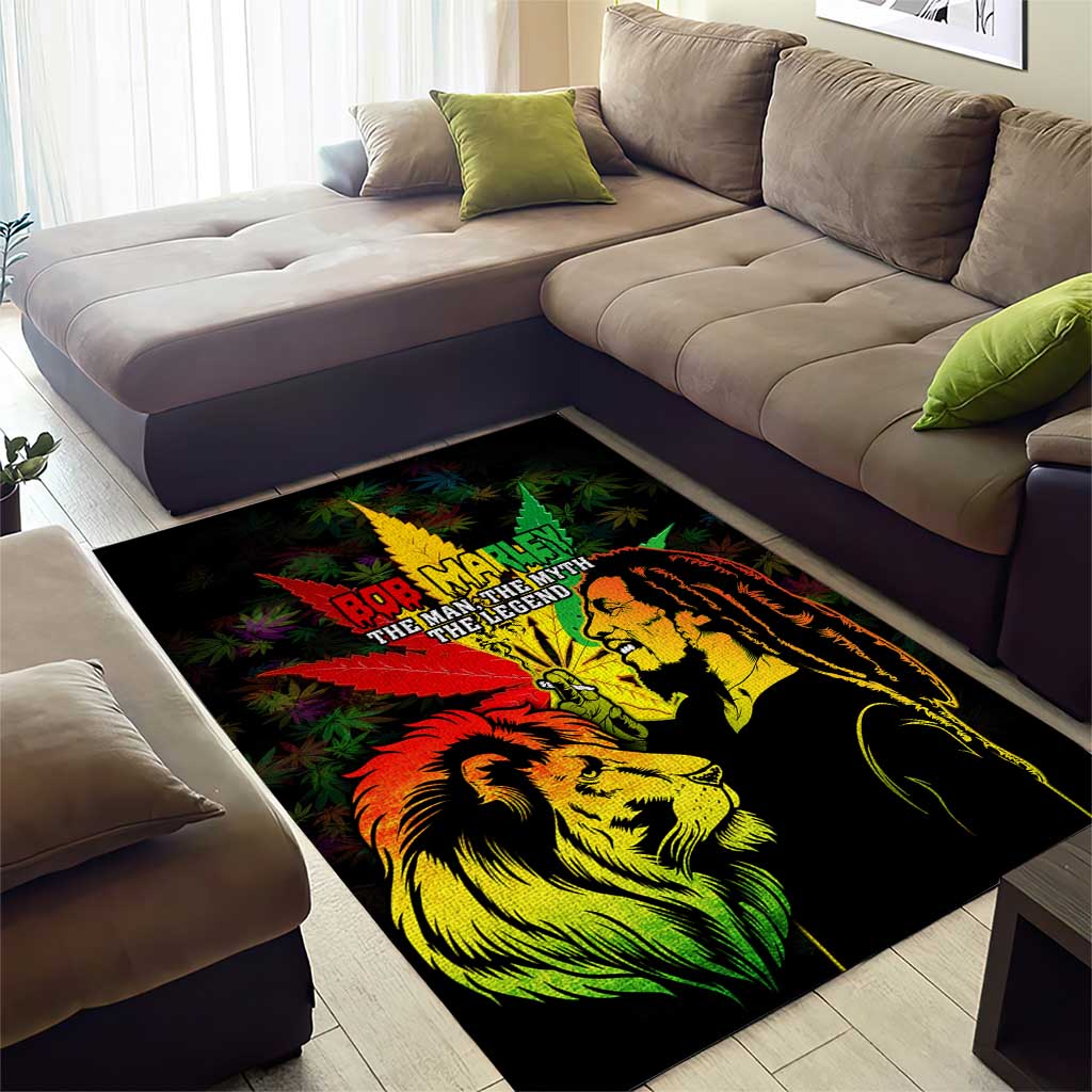 Jamaica Legend Bob Area Rug Lion With Cannabis Leaf Pattern - Wonder Print Shop