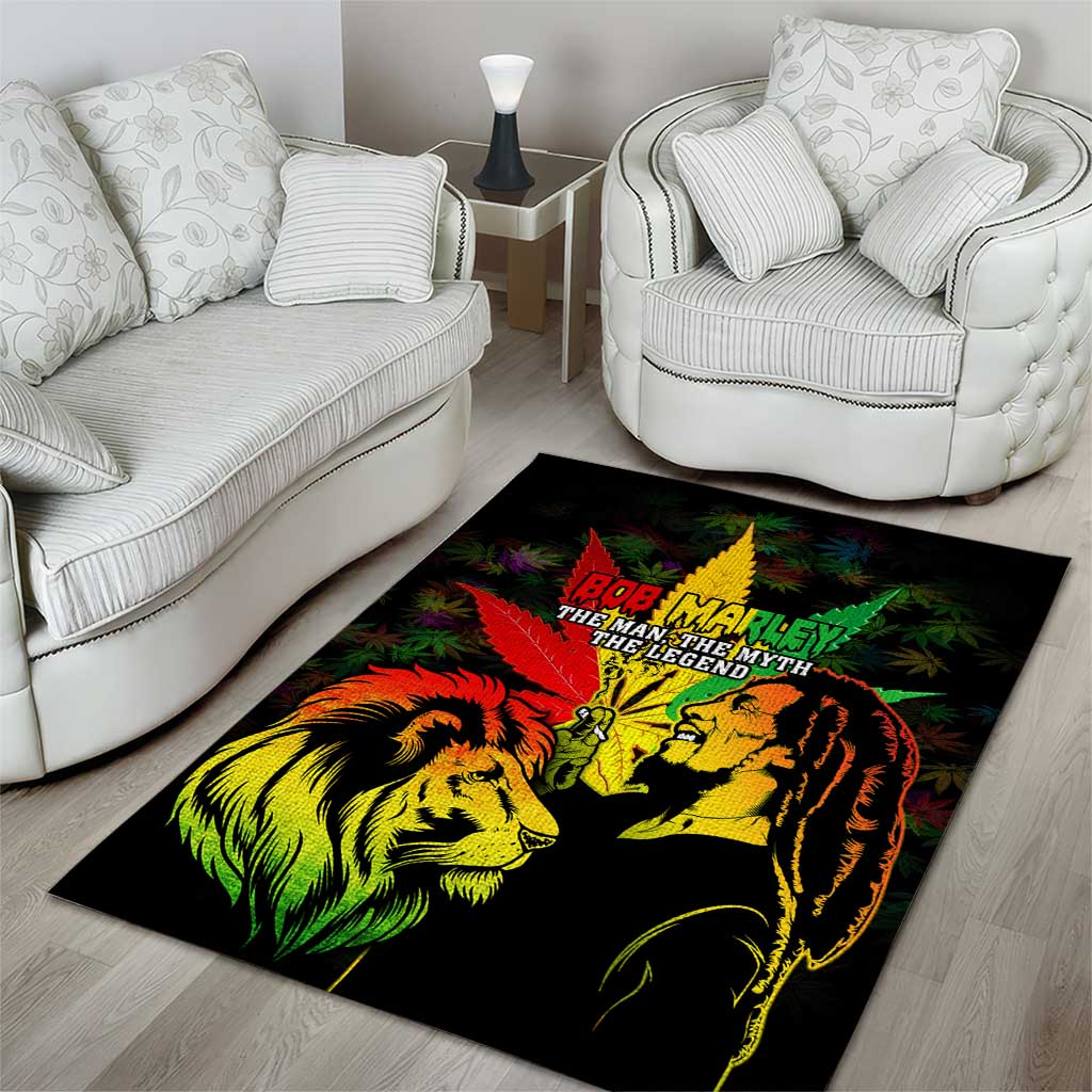 Jamaica Legend Bob Area Rug Lion With Cannabis Leaf Pattern - Wonder Print Shop