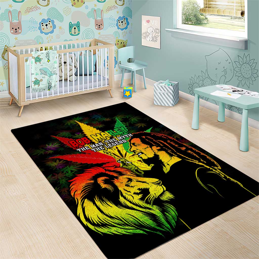 Jamaica Legend Bob Area Rug Lion With Cannabis Leaf Pattern - Wonder Print Shop