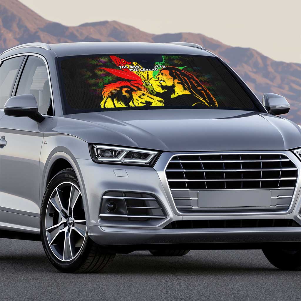 Jamaica Legend Bob Auto Sun Shade Lion With Cannabis Leaf Pattern - Wonder Print Shop