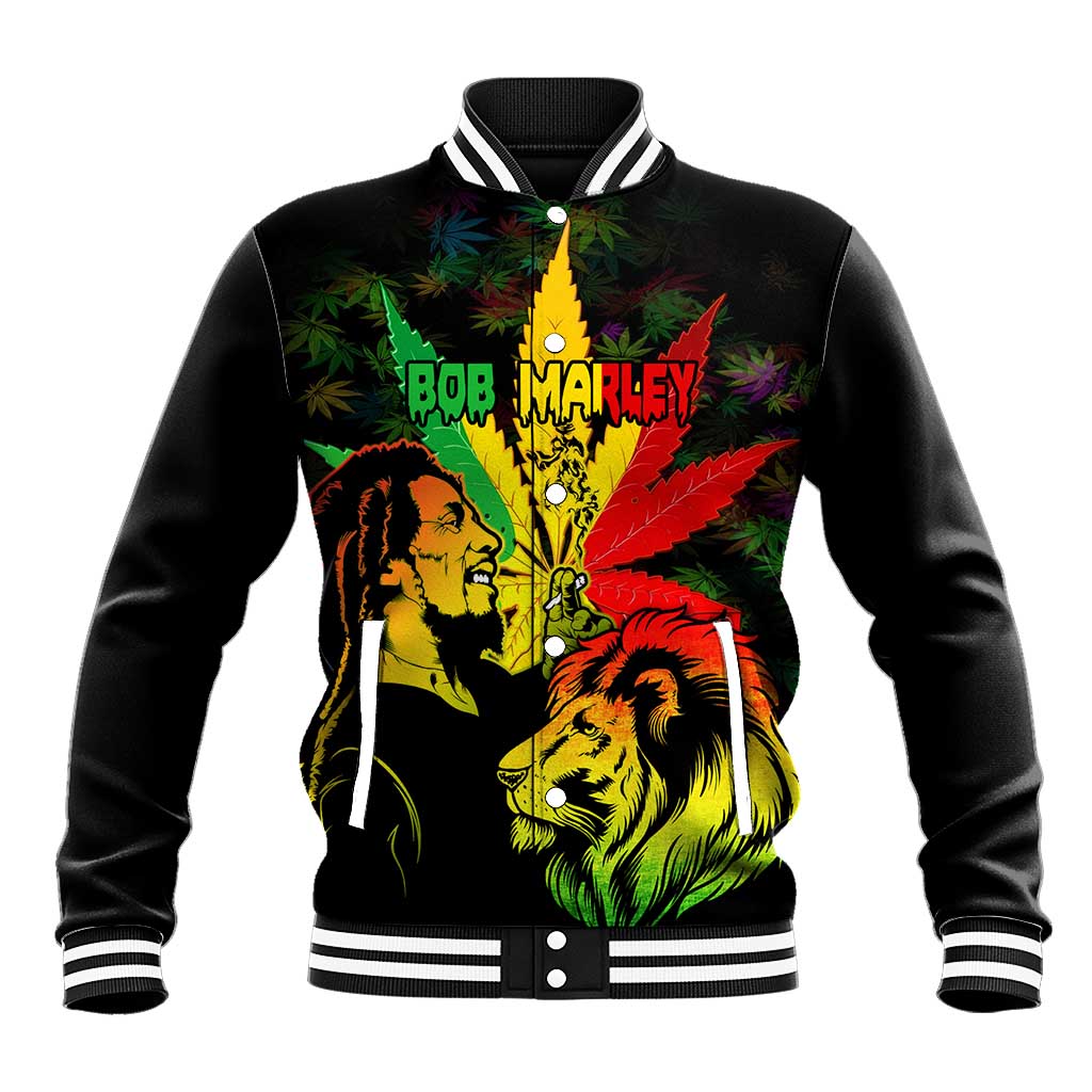 Jamaica Legend Bob Baseball Jacket Lion With Cannabis Leaf Pattern LT14